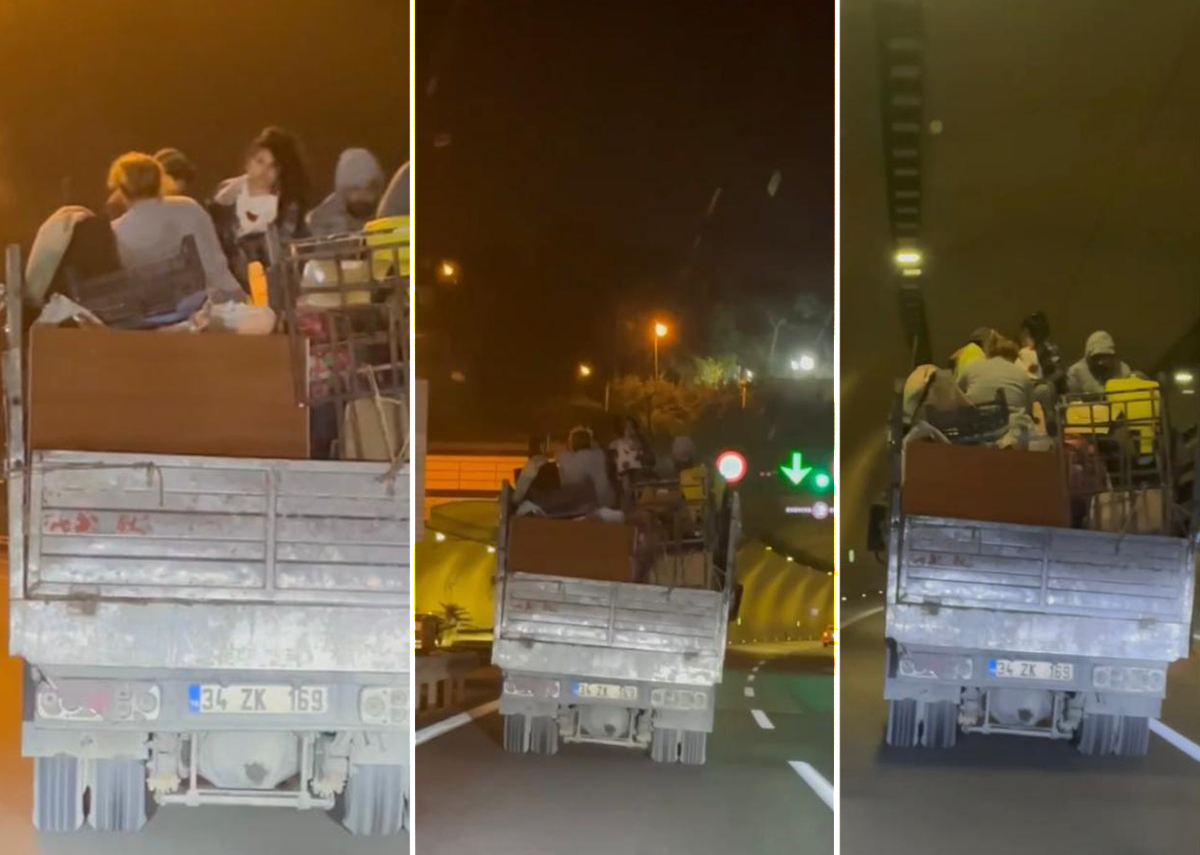 Kamyonet kasasında tehlikeli yolculuk